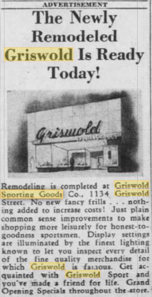 Griswold Sporting Goods - Article On Remodeling In 1952 (newer photo)